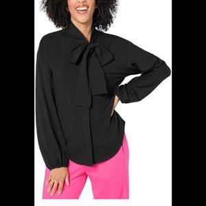 by Stacy London Women's Jersey Knit Bow Blouse Black - Regular